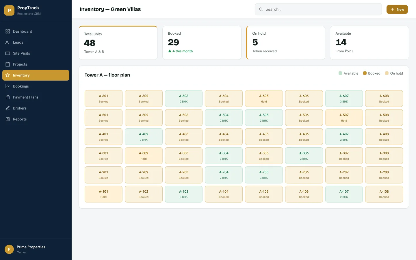 PropTrack inventory screen